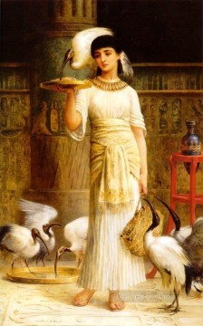  red Oil Painting - Alethe Attendant of the Sacred Ibis in the Temple of Isis at Edwin Long